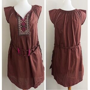 Maeve Anthropologie Brown and Pink Embellished Western Boho Style Dress Casual